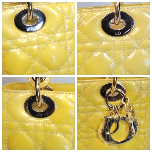 COA CHRISTIAN DIOR Cannage Quilted Patent Leather Medium Lady Dior Bag - Picture 7 of 13
